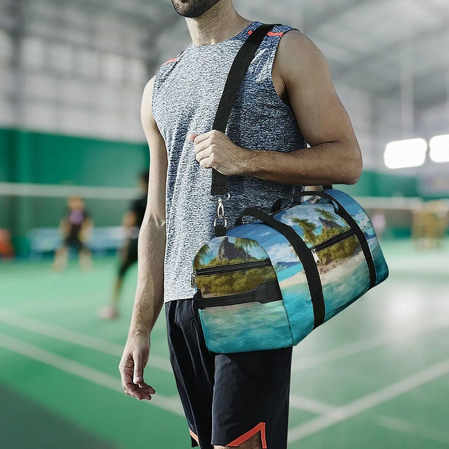 Gym Bags Small Tropical Island Duffel Bag Overnight Bag with Shoe Compartment Carryon Bag for Men Women