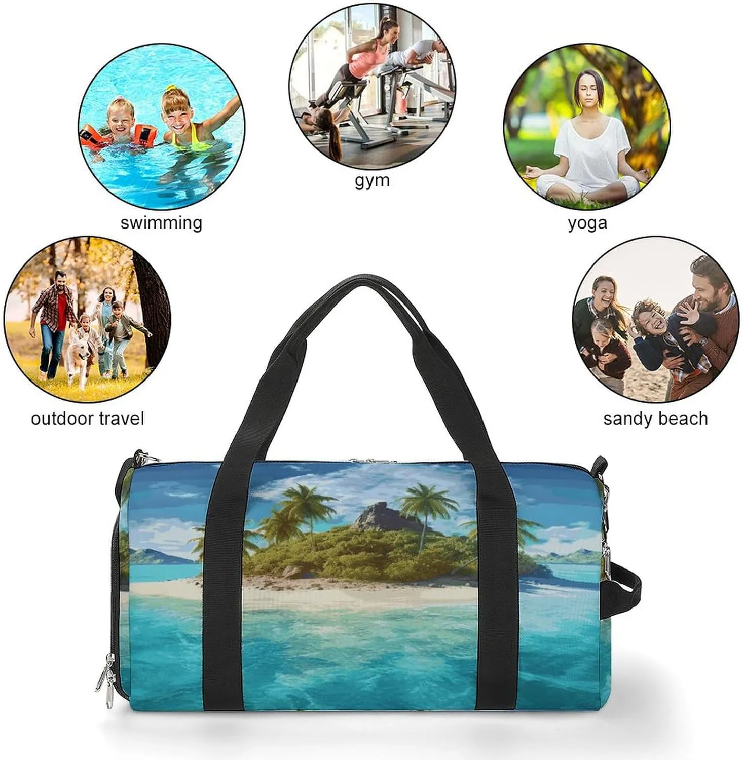 Gym Bags Small Tropical Island Duffel Bag Overnight Bag with Shoe Compartment Carryon Bag for Men Women