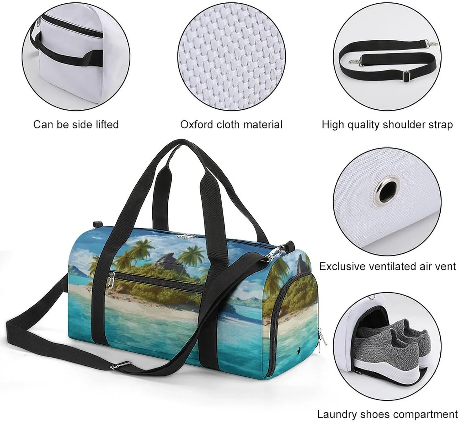 Gym Bags Small Tropical Island Duffel Bag Overnight Bag with Shoe Compartment Carryon Bag for Men Women
