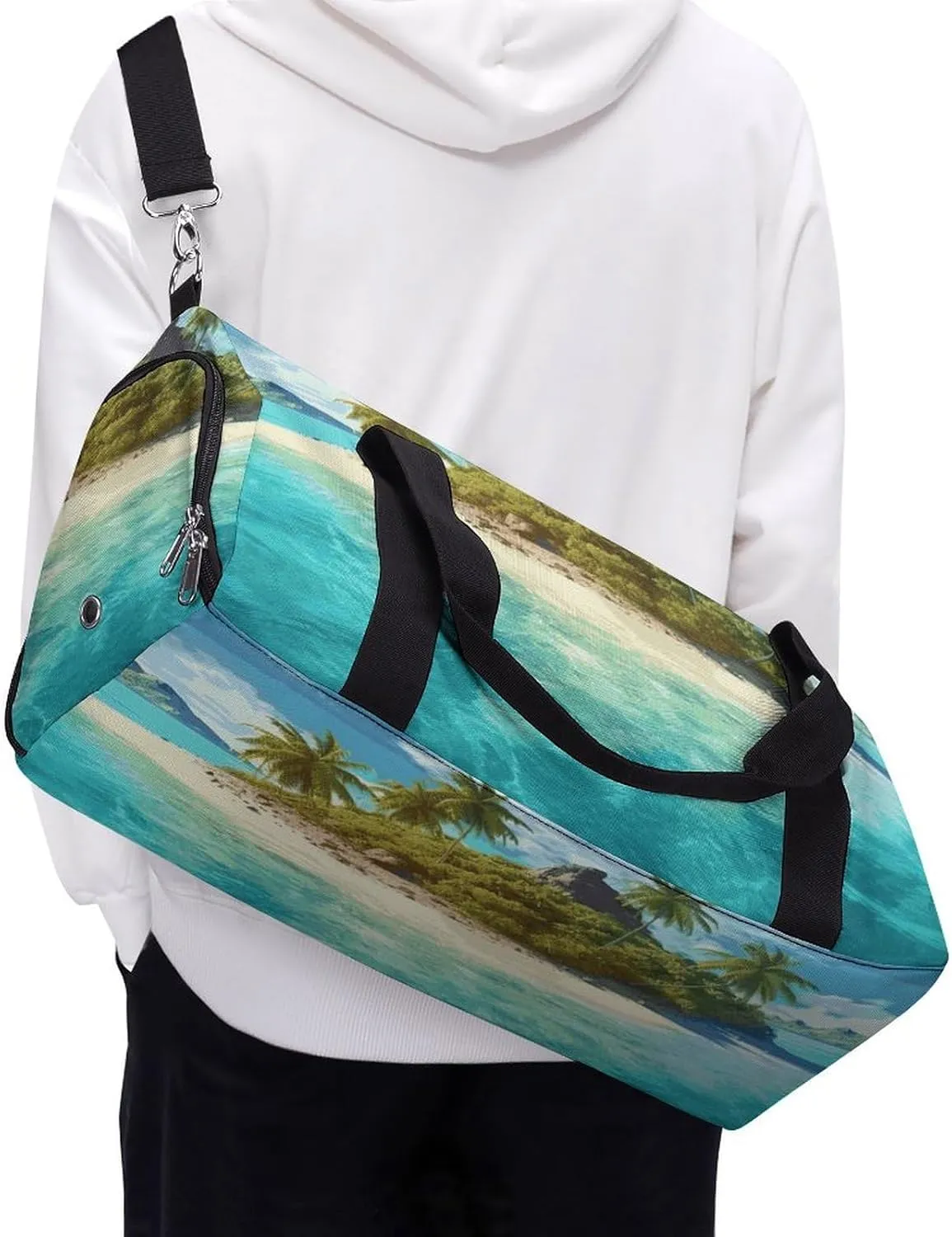 Gym Bags Small Tropical Island Duffel Bag Overnight Bag with Shoe Compartment Carryon Bag for Men Women