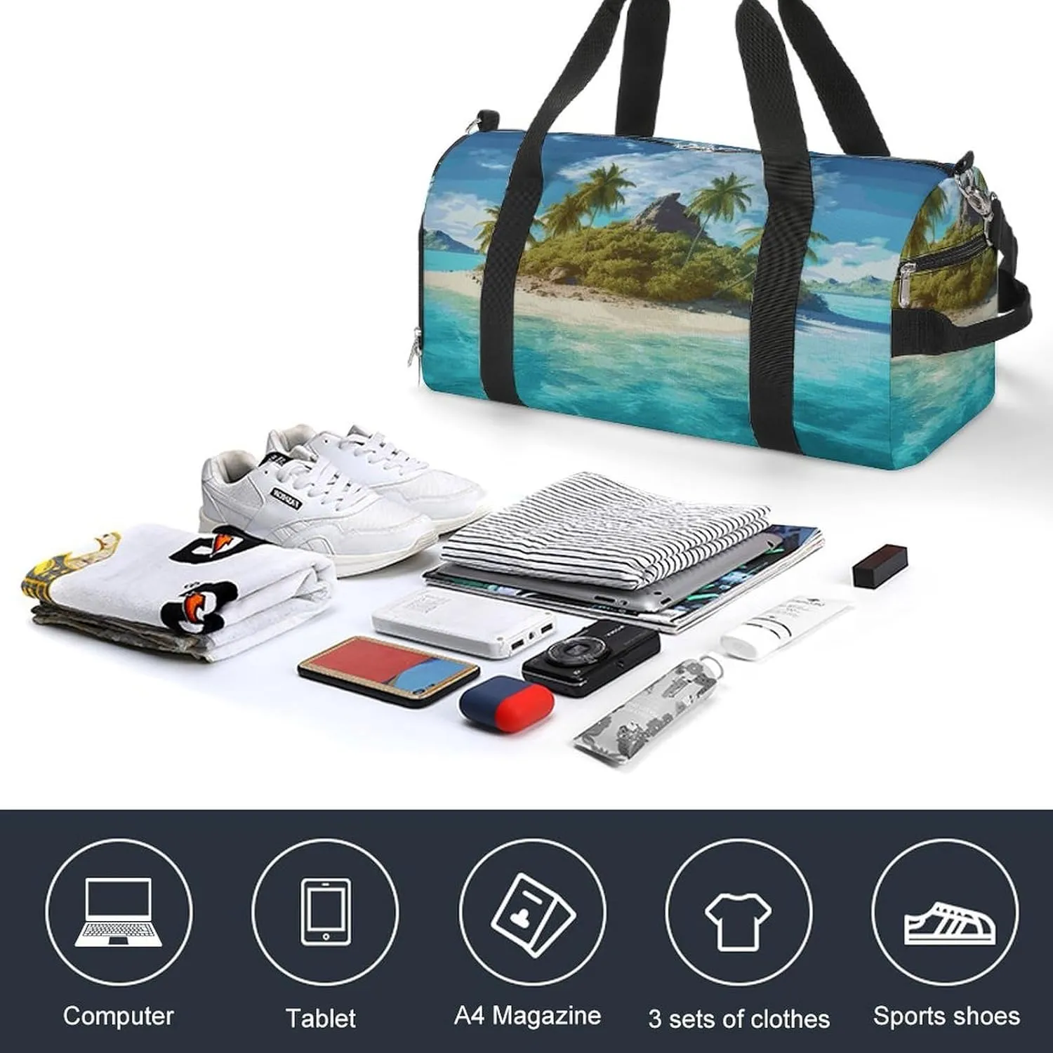 Gym Bags Small Tropical Island Duffel Bag Overnight Bag with Shoe Compartment Carryon Bag for Men Women