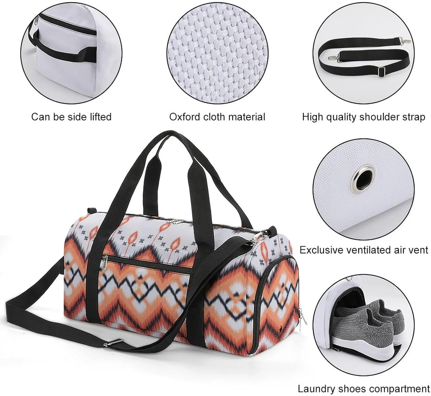 Gym Duffel Bag with Shoe Compartment Wet Pocket, Ethnic Ikat Tribal Travel Bag for Men Women, style-4