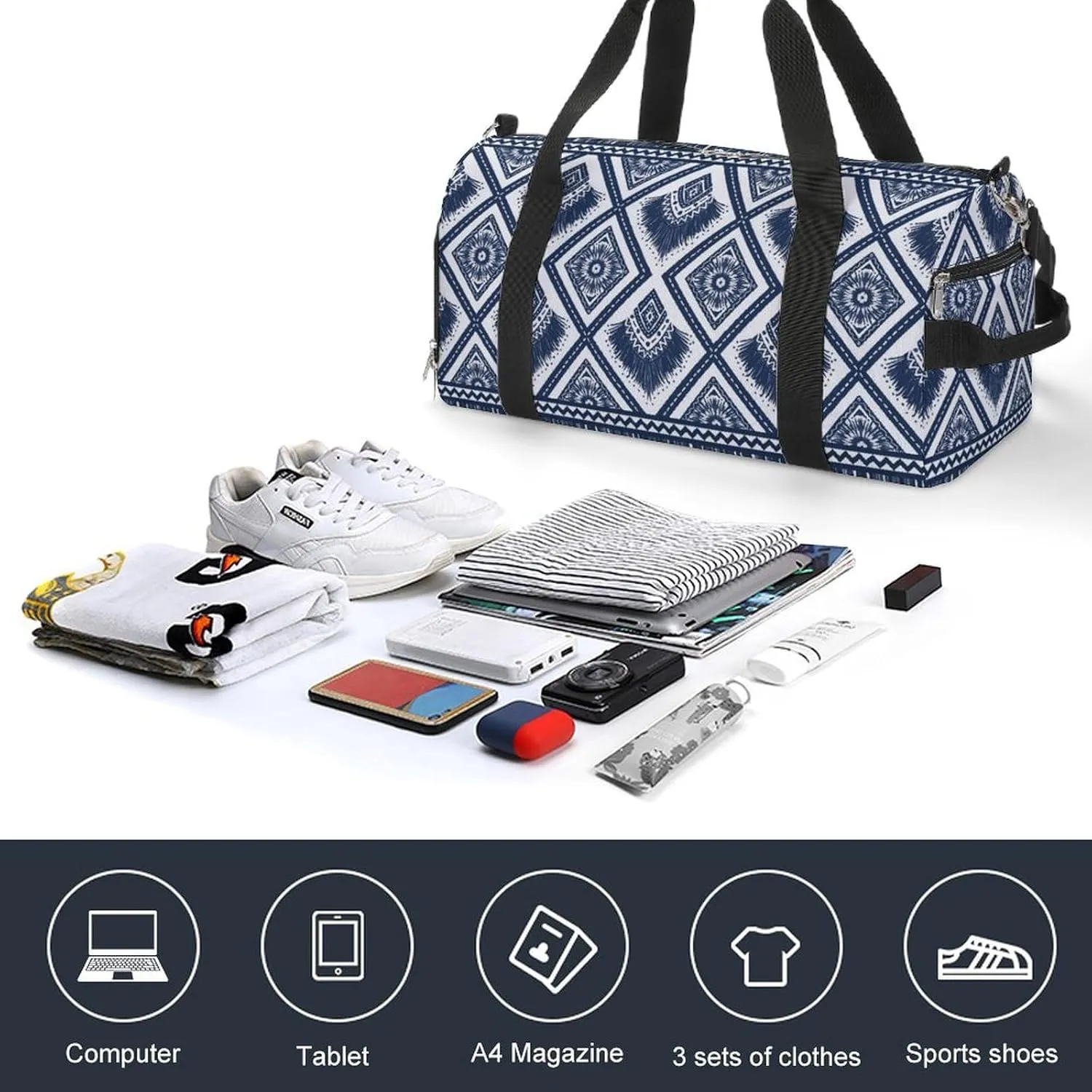 Gym Duffel Bag with Shoe Compartment Wet Pocket, Navys Blue Travel Bag for Men Women, style-1