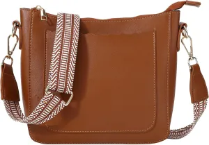 HAIBOLAN Vegan Leather Crossbody Bags for Women Shoulder Handbags Medium Casual Satchel Purse with Adjustable Guitar Strap