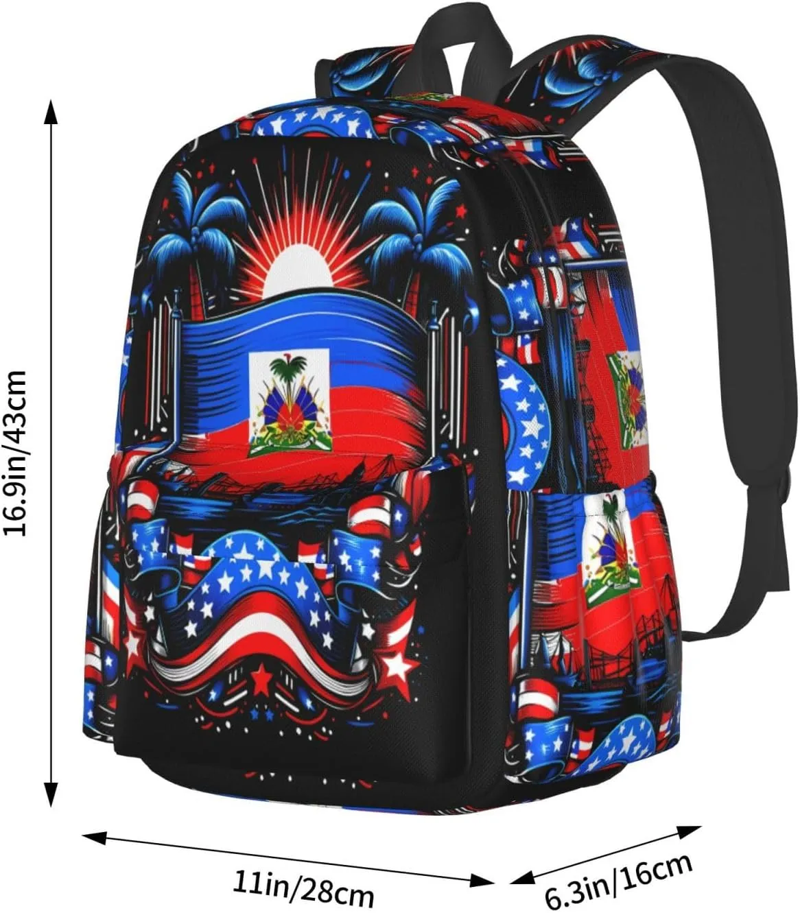 Haiti Flag Day Haitian Pride Large Travel Backpack Casual Backpacks Laptop Daypack Working Rucksack Lightweight Back Pack Sports Bag with Adjustable Shoulder Strap