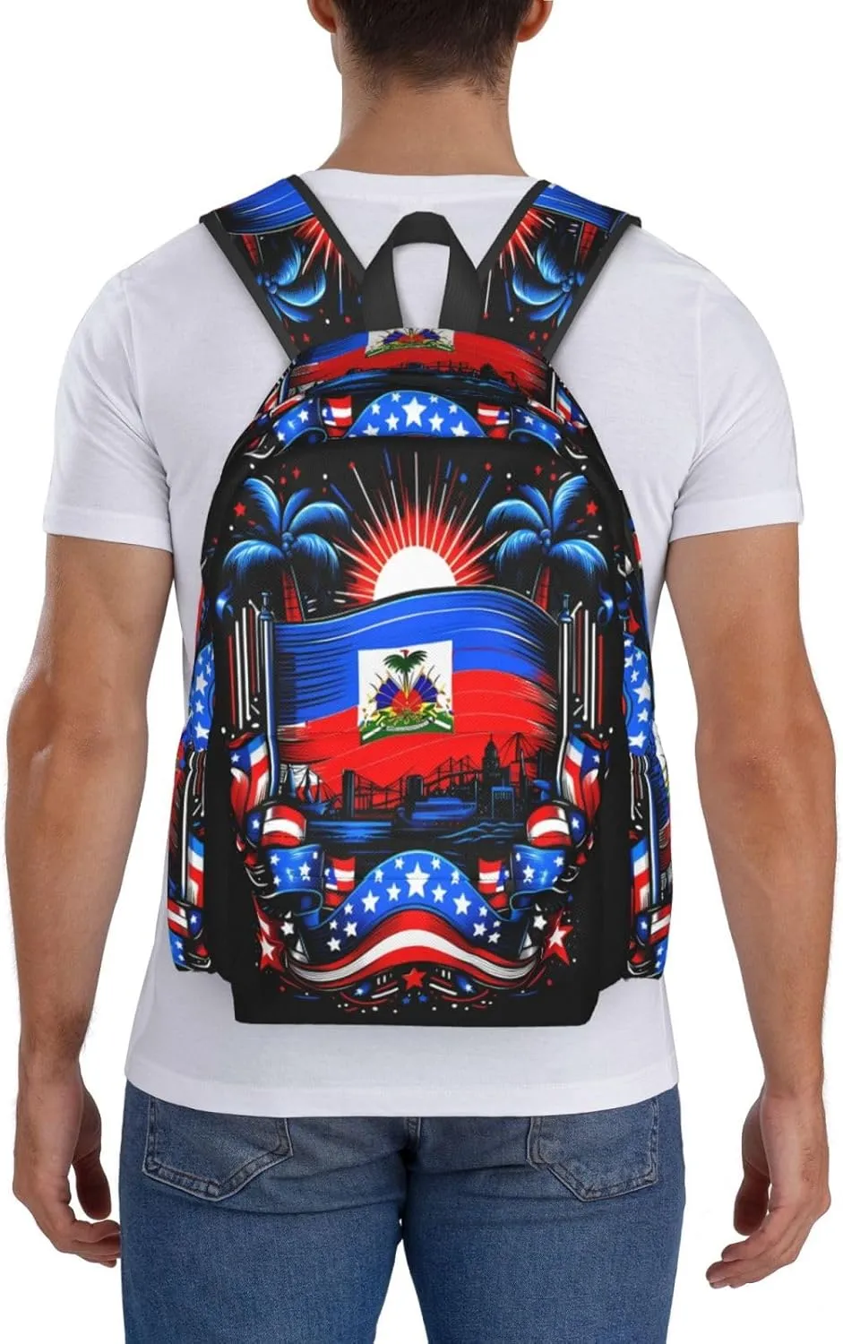 Haiti Flag Day Haitian Pride Large Travel Backpack Casual Backpacks Laptop Daypack Working Rucksack Lightweight Back Pack Sports Bag with Adjustable Shoulder Strap