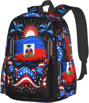 Haiti Flag Day Haitian Pride Large Travel Backpack Casual Backpacks Laptop Daypack Working Rucksack Lightweight Back Pack Sports Bag with Adjustable Shoulder Strap