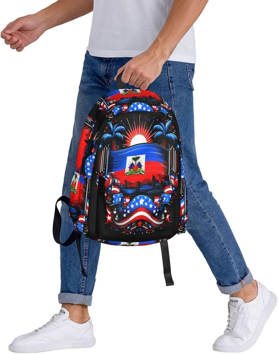 Haiti Flag Day Haitian Pride Large Travel Backpack Casual Backpacks Laptop Daypack Working Rucksack Lightweight Back Pack Sports Bag with Adjustable Shoulder Strap