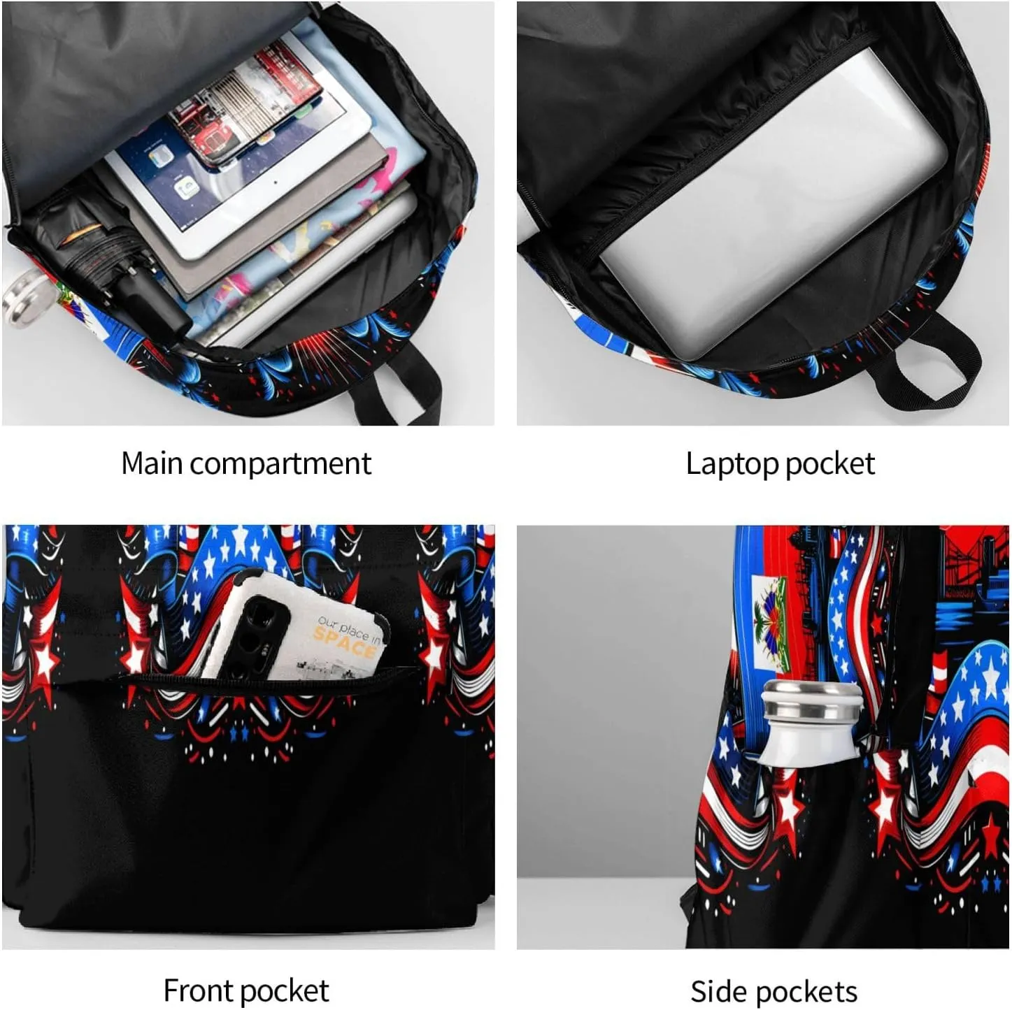 Haiti Flag Day Haitian Pride Large Travel Backpack Casual Backpacks Laptop Daypack Working Rucksack Lightweight Back Pack Sports Bag with Adjustable Shoulder Strap