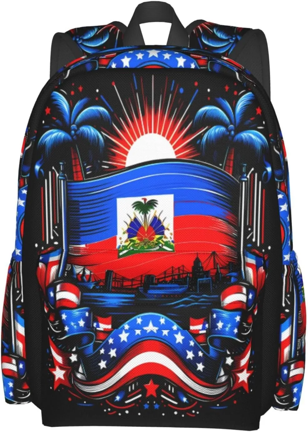 Haiti Flag Day Haitian Pride Large Travel Backpack Casual Backpacks Laptop Daypack Working Rucksack Lightweight Back Pack Sports Bag with Adjustable Shoulder Strap