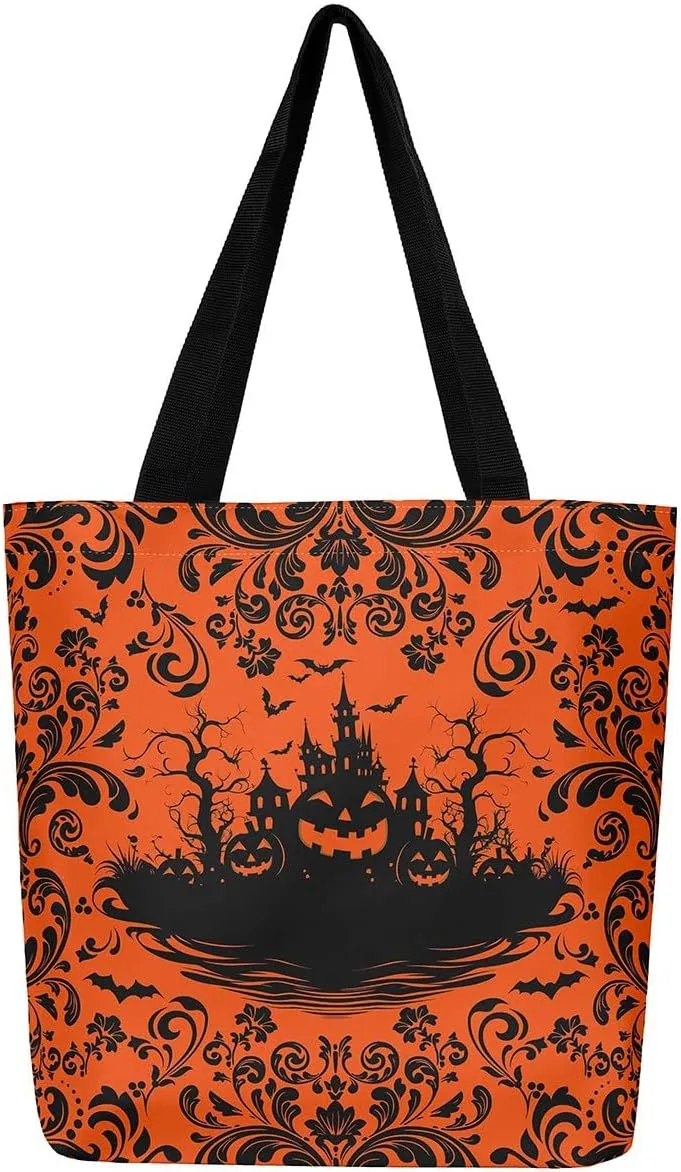 Halloween Bat Shopping Handbag Rainbow Tote Bag Hippie Gothic Animal Reusable Grocery Bag Moon Stars Shoulder Bag