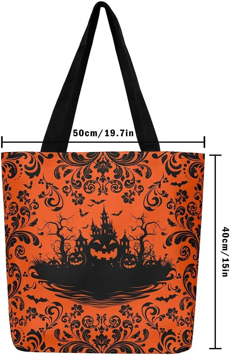 Halloween Bat Shopping Handbag Rainbow Tote Bag Hippie Gothic Animal Reusable Grocery Bag Moon Stars Shoulder Bag