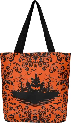 Halloween Bat Shopping Handbag Rainbow Tote Bag Hippie Gothic Animal Reusable Grocery Bag Moon Stars Shoulder Bag