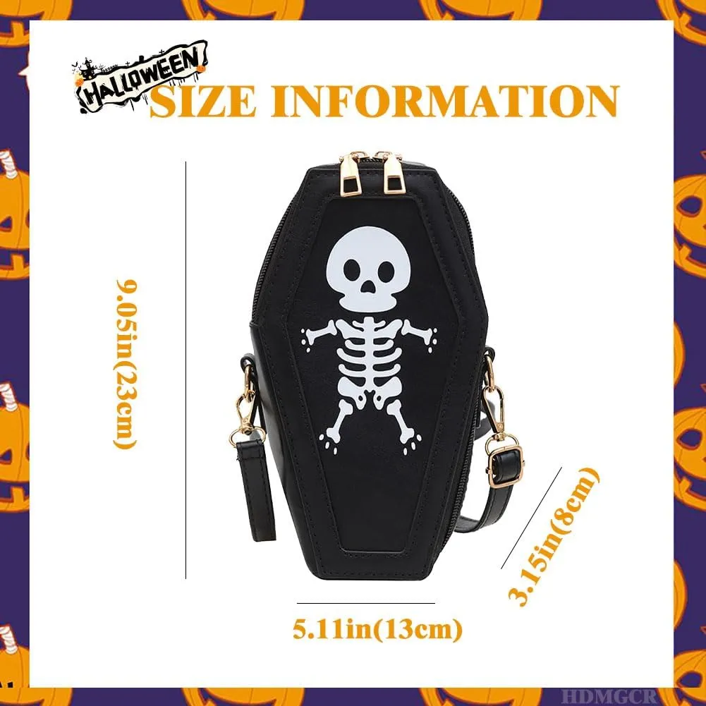 Halloween Crossbody Bag Pu Leather Spooky Skeleton Ghost Purse Gothic Shoulder Bag for Women