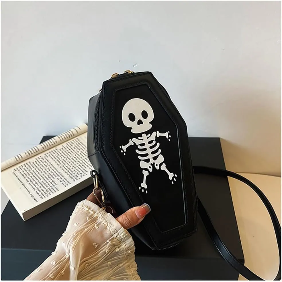 Halloween Crossbody Bag Pu Leather Spooky Skeleton Ghost Purse Gothic Shoulder Bag for Women
