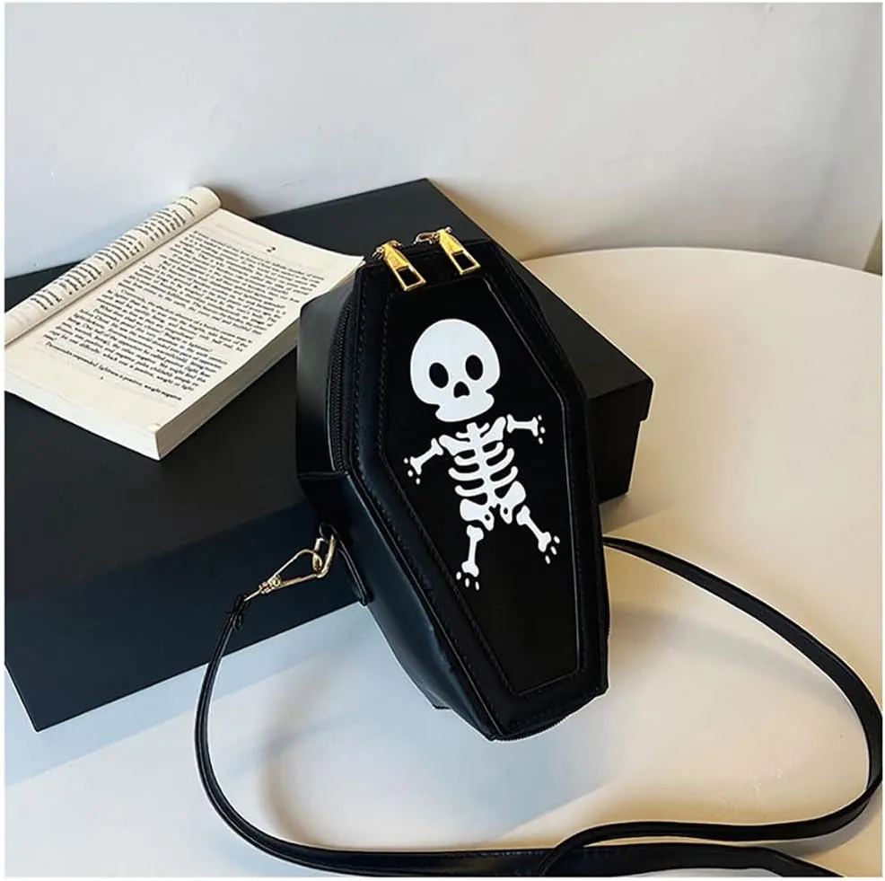 Halloween Crossbody Bag Pu Leather Spooky Skeleton Ghost Purse Gothic Shoulder Bag for Women