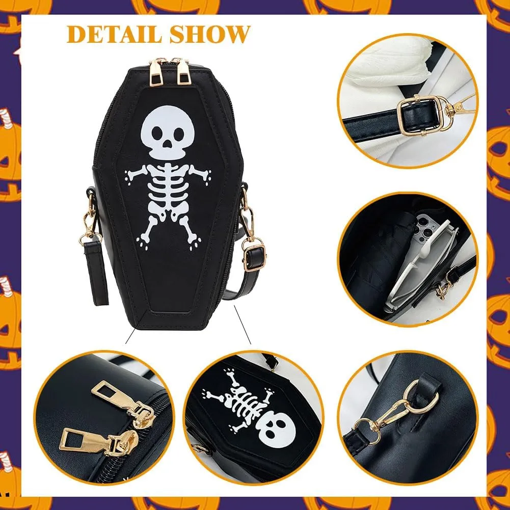 Halloween Crossbody Bag Pu Leather Spooky Skeleton Ghost Purse Gothic Shoulder Bag for Women