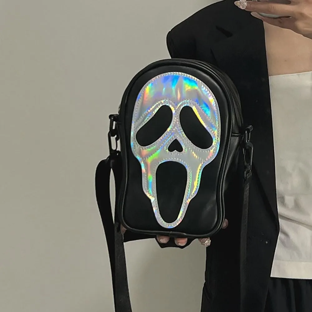 Halloween Crossbody Bag Reflective Ghost Face Purse for Women Men Halloween Accessories