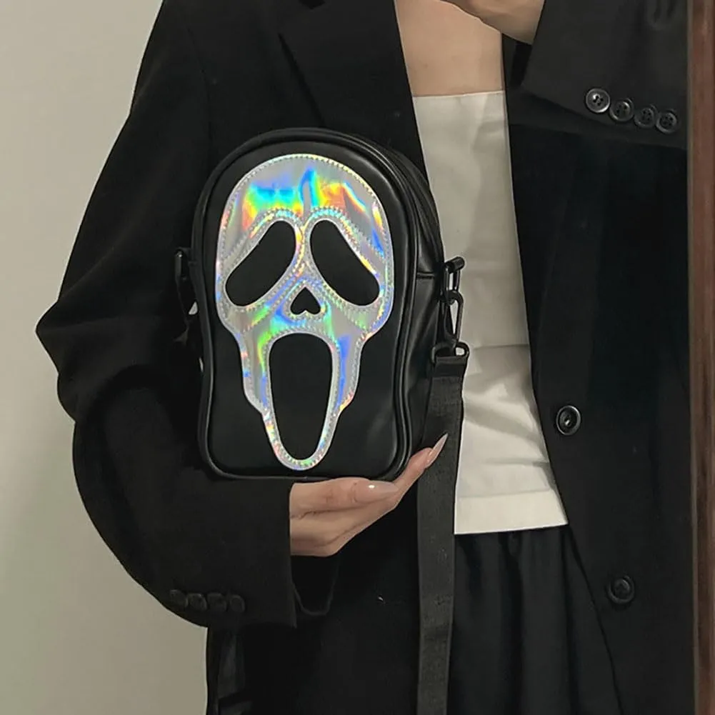 Halloween Crossbody Bag Reflective Ghost Face Purse for Women Men Halloween Accessories