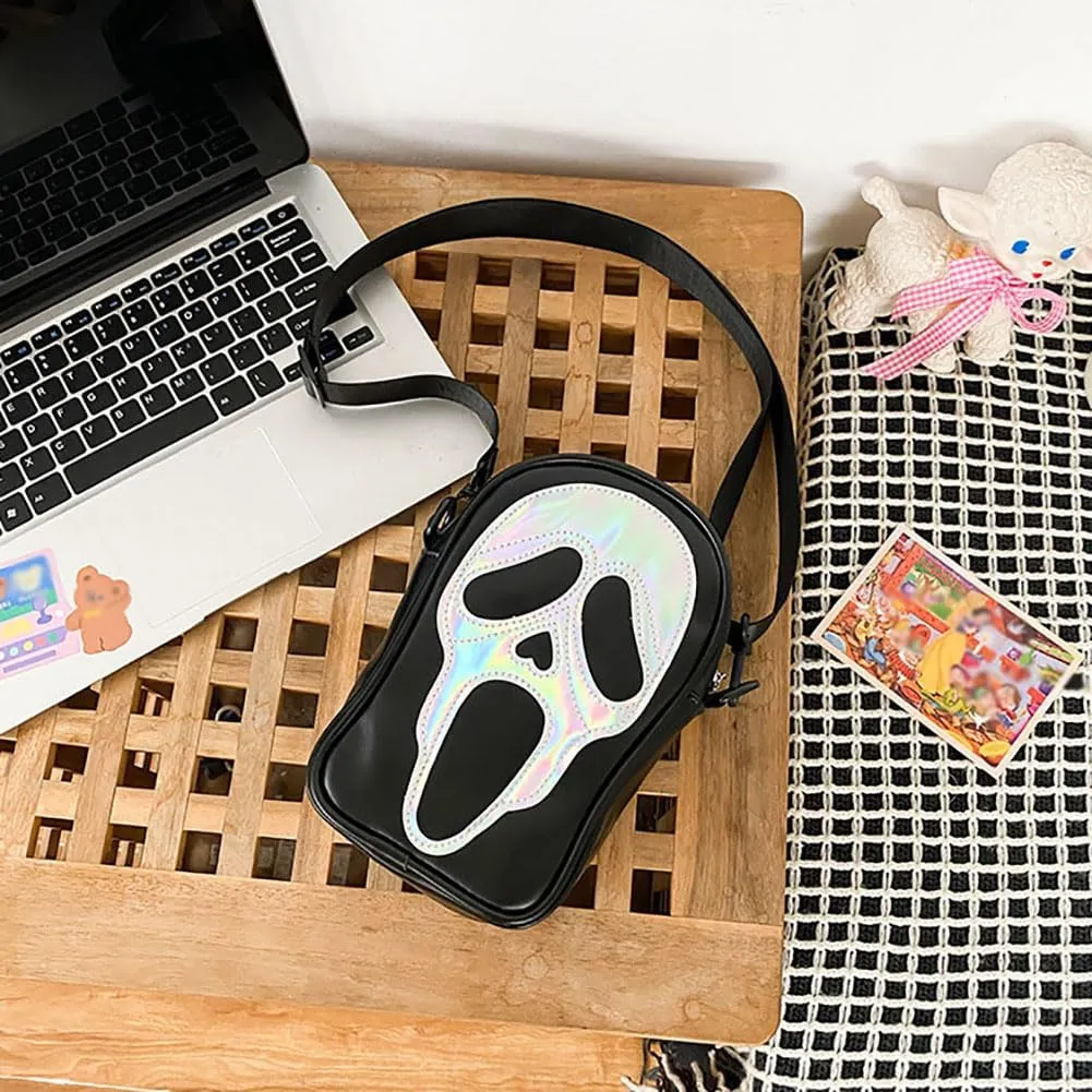 Halloween Crossbody Bag Reflective Ghost Face Purse for Women Men Halloween Accessories