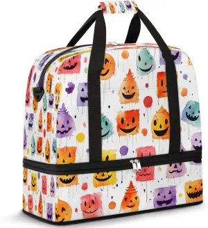 Halloween Faces Travel Duffel Bag, Travel Essentials, Gym Bag for Women, Weekender Overnight Bag With Shoes Compartment, Carry On Bags for Airplanes