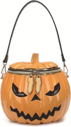 Halloween Purse for Women Funny Weird Handheld/Shoulder/Crossbody Pumpkin Purse 8.66x7.8x5.9 In Zipper Halloween Pumpkin Bag