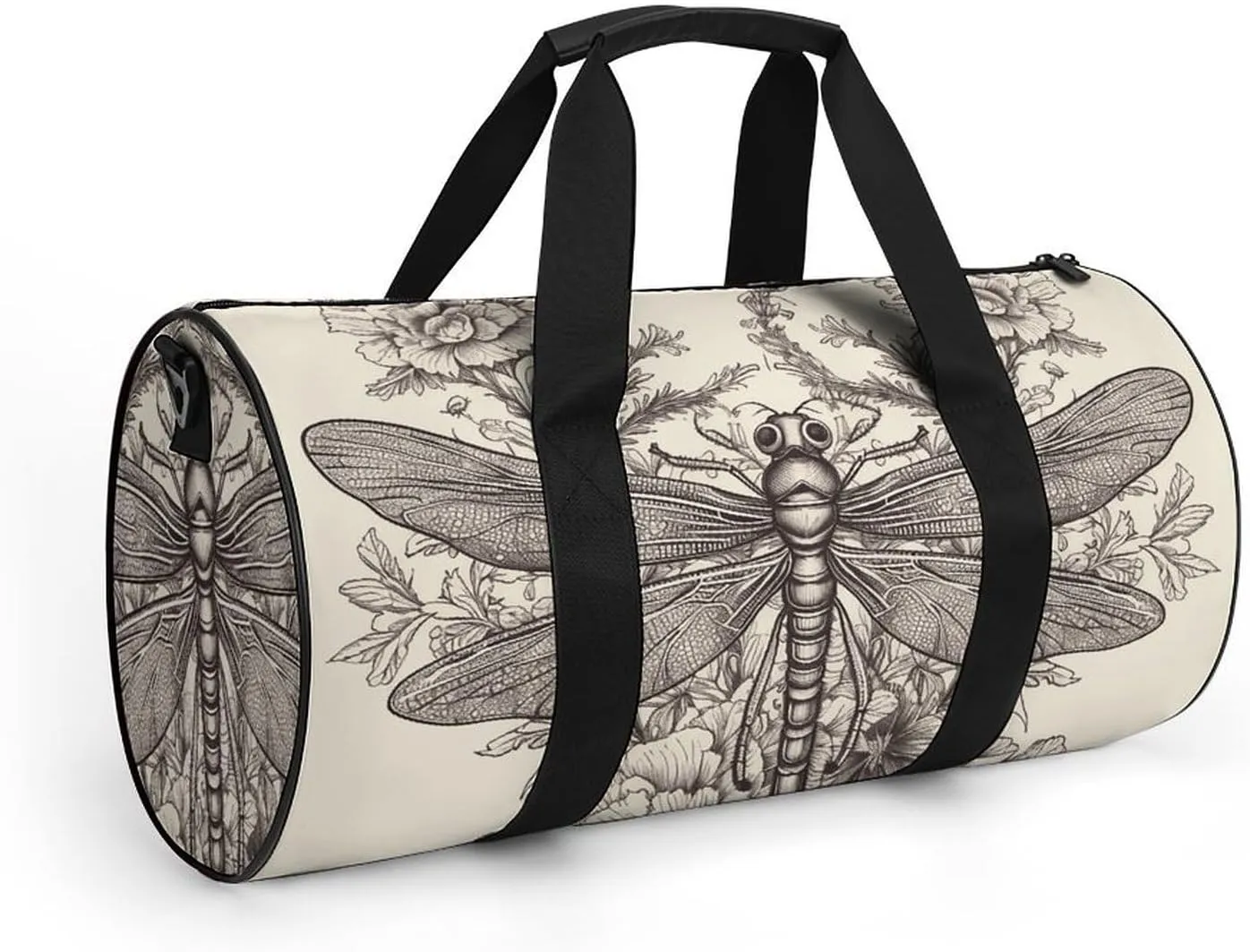Hand Drawn Floral Dragonfly Gym Bag Small Travel Duffle Bag with Compartment Carry On Weekender Bag for Women Men