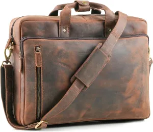 Handmade World Leather Laptop Briefcase Bag For Men Women 'The Contemporary' Fits 17 Inch Computer Messenger Crossbody Shoulder Bag For Office Work Business