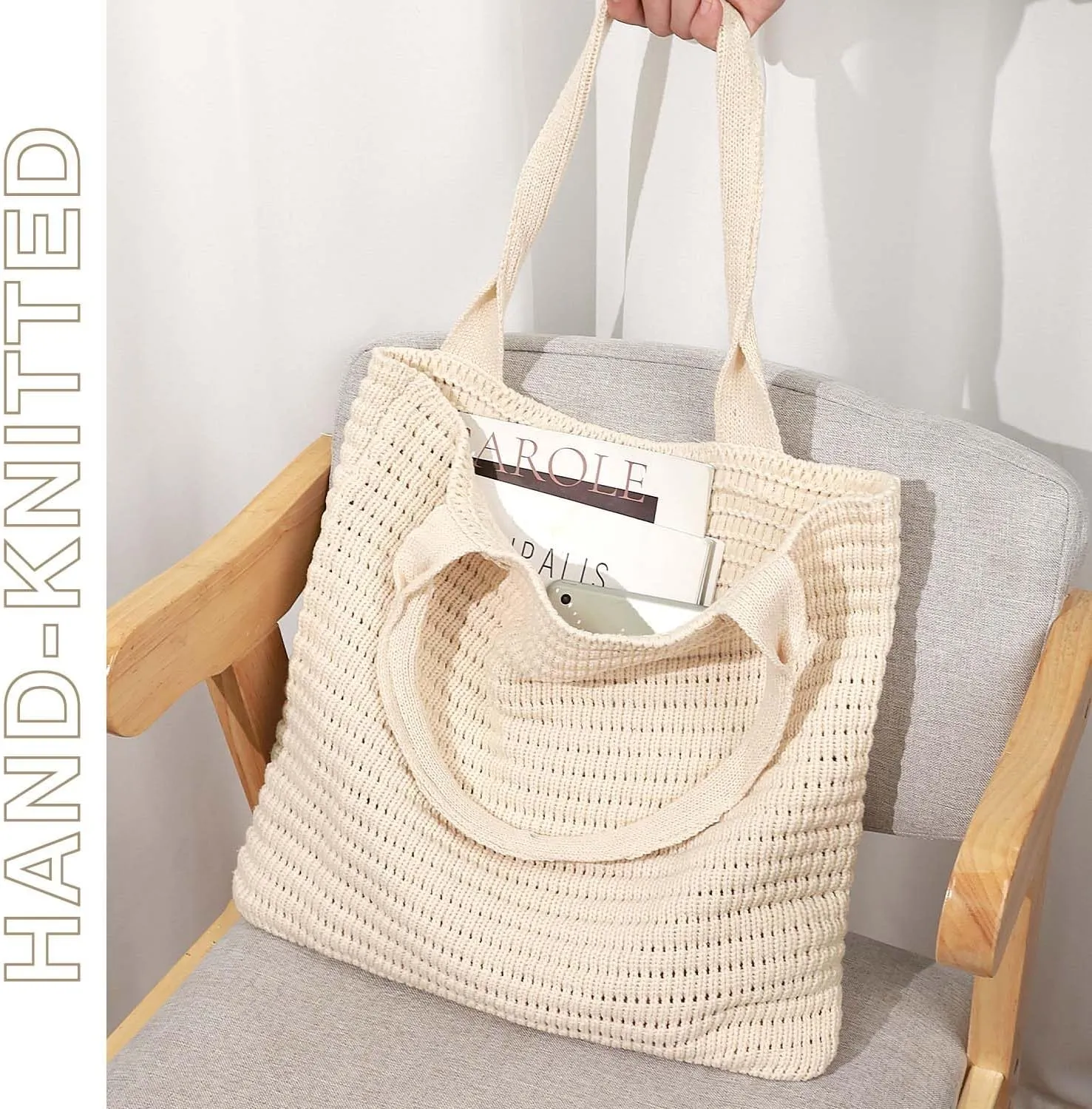 hatisan Crochet Bags for Women - Large Tote Aesthetic Handbag Shoulder Hippie Knit Bag
