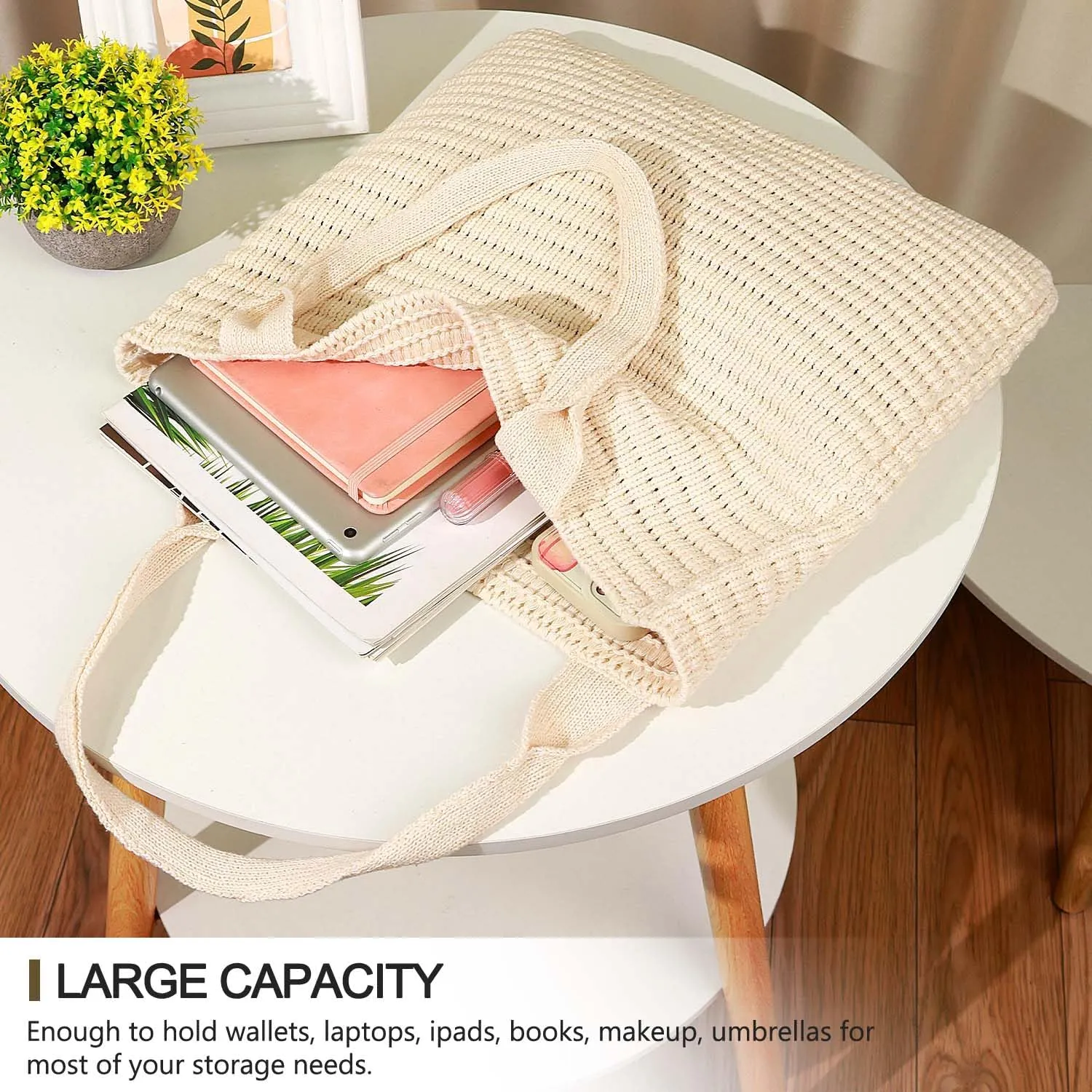 hatisan Crochet Bags for Women - Large Tote Aesthetic Handbag Shoulder Hippie Knit Bag