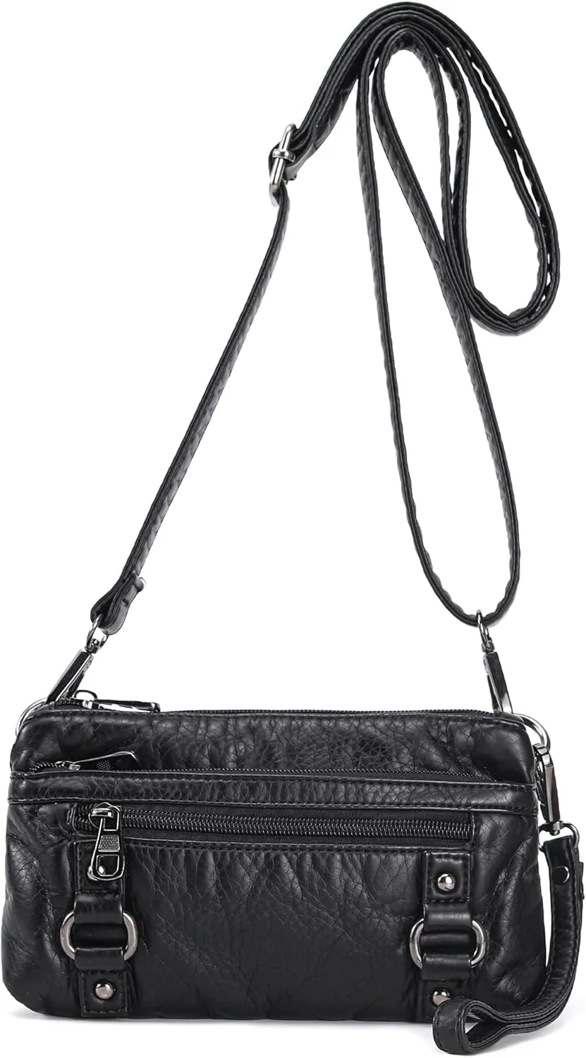 Haytijoe Treble Pockets Crossbody Purses Small Shoulder Bag for Women Cell Phone Purse Ladies Handbags（Black Small）