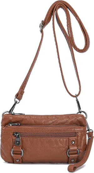 Haytijoe Treble Pockets Crossbody Purses Small Shoulder Bag for Women Cell Phone Purse Ladies Handbags（Brown Small）