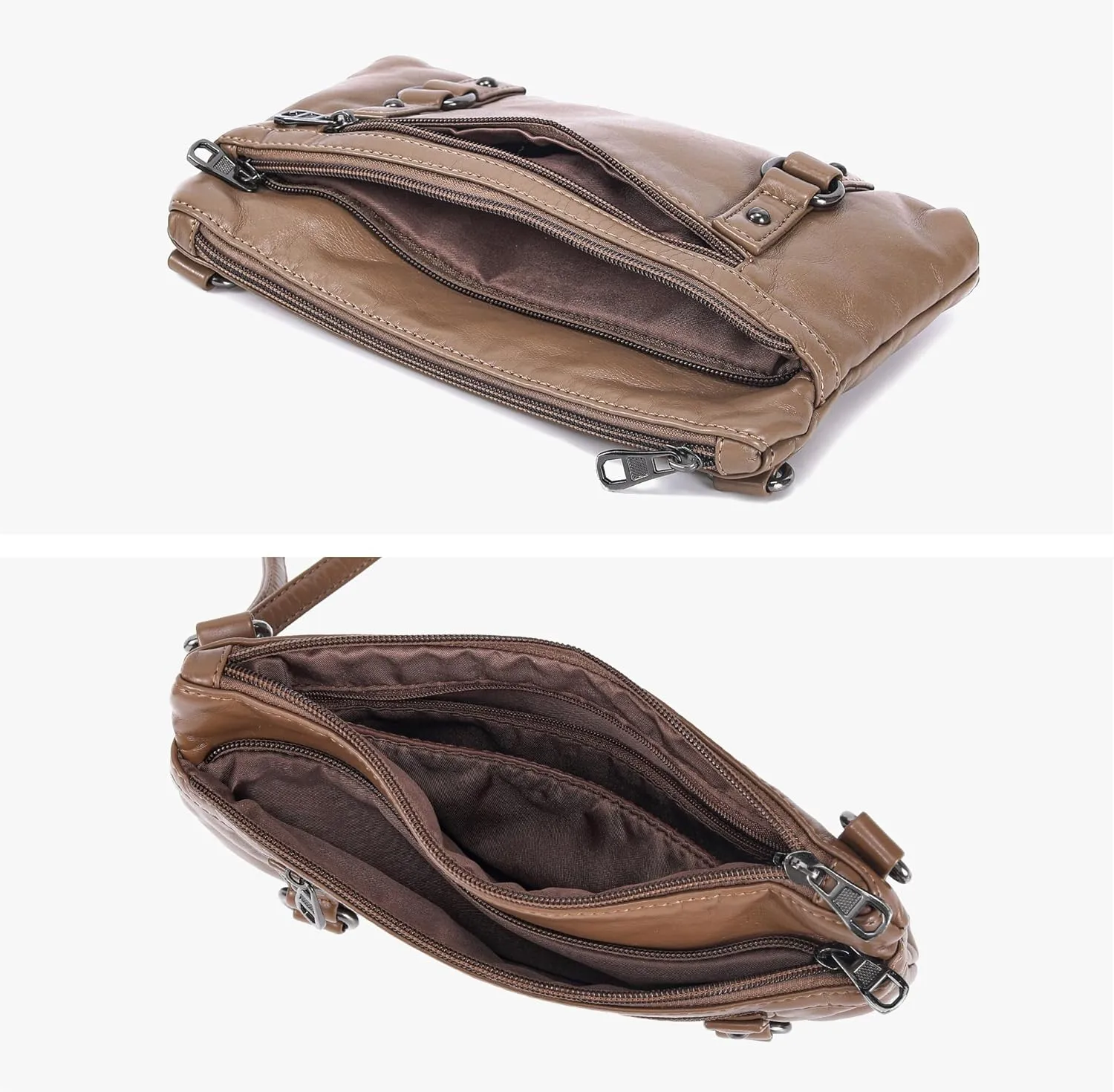 Haytijoe Triple Zip Crossbody Purses Small Crossbody Bags for Women Travel Cell Phone Purse Soft Leather Shoulder Handbags