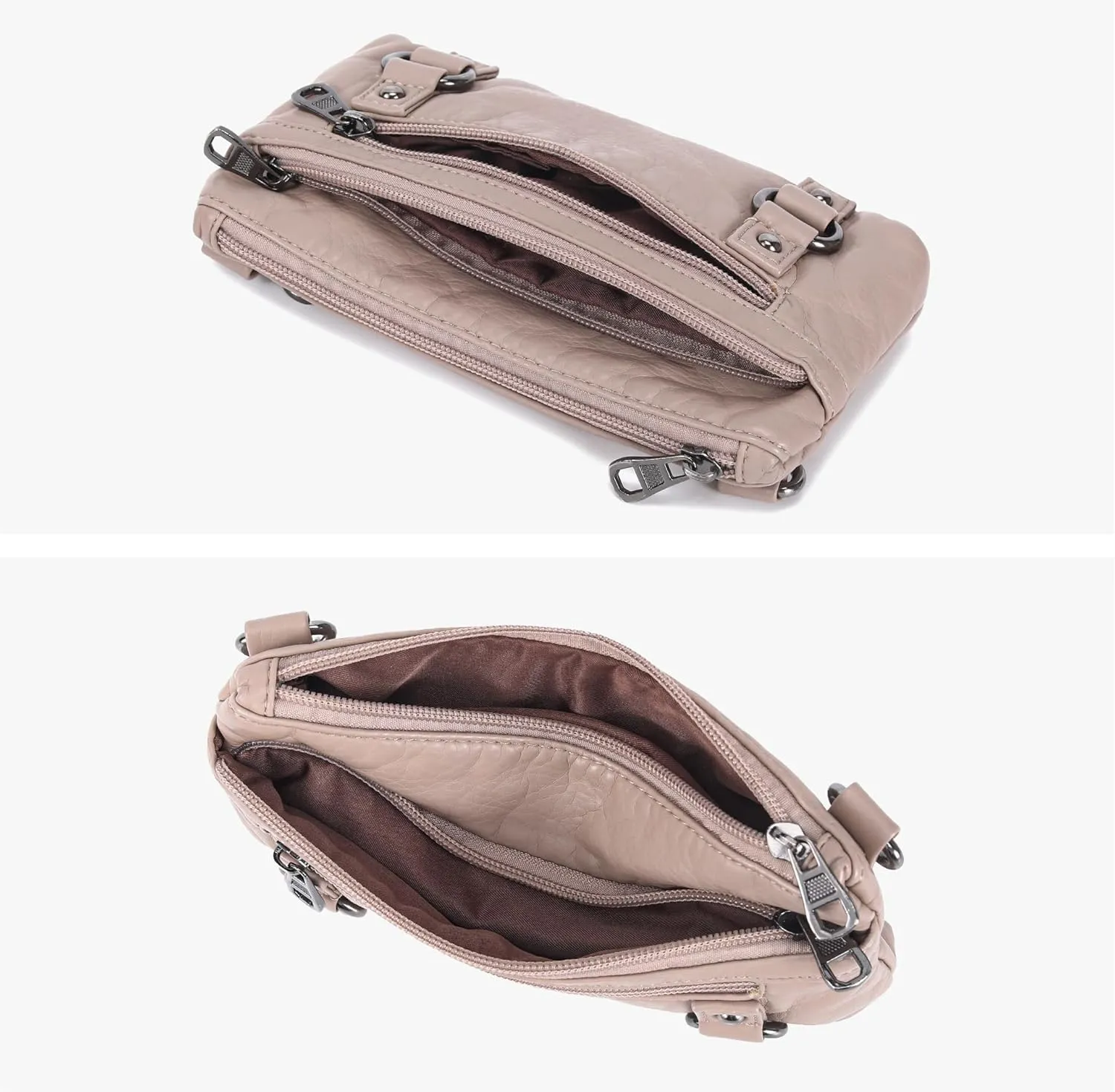 Haytijoe Triple Zip Crossbody Purses Small Crossbody Bags for Women Travel Cell Phone Purse Soft Leather Shoulder Handbags