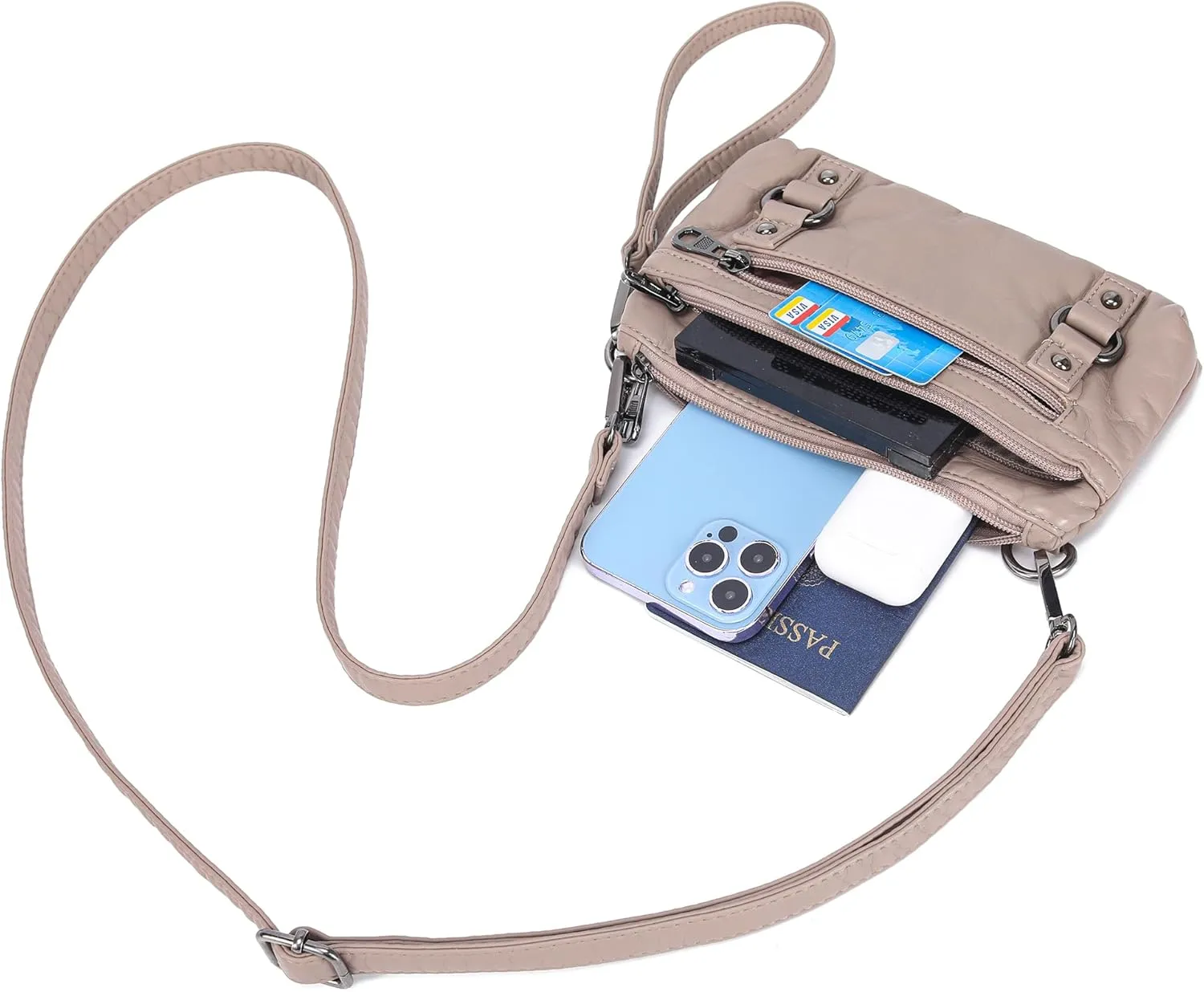 Haytijoe Triple Zip Crossbody Purses Small Crossbody Bags for Women Travel Cell Phone Purse Soft Leather Shoulder Handbags
