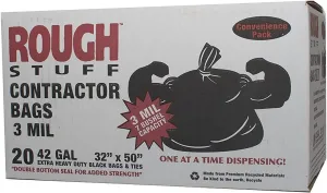Heavy Duty Professional Quality Contractor Trash Bag, 42 Gallon Capacity, 50" Length X 32" Width X 3 Mil Thick 7 Bushel Capacity, Black (Case of 20)