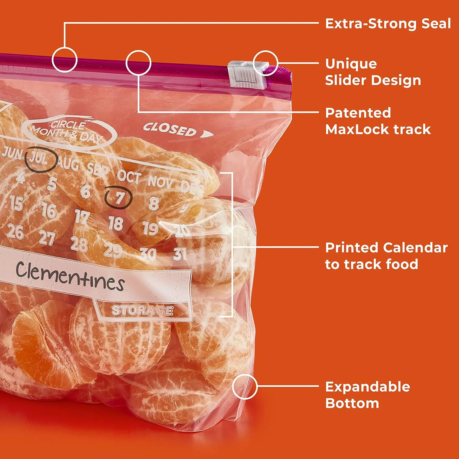 Hefty Slider Calendar Storage Bags, Quart Size, 40 Count (Pack of 4), 160 Total