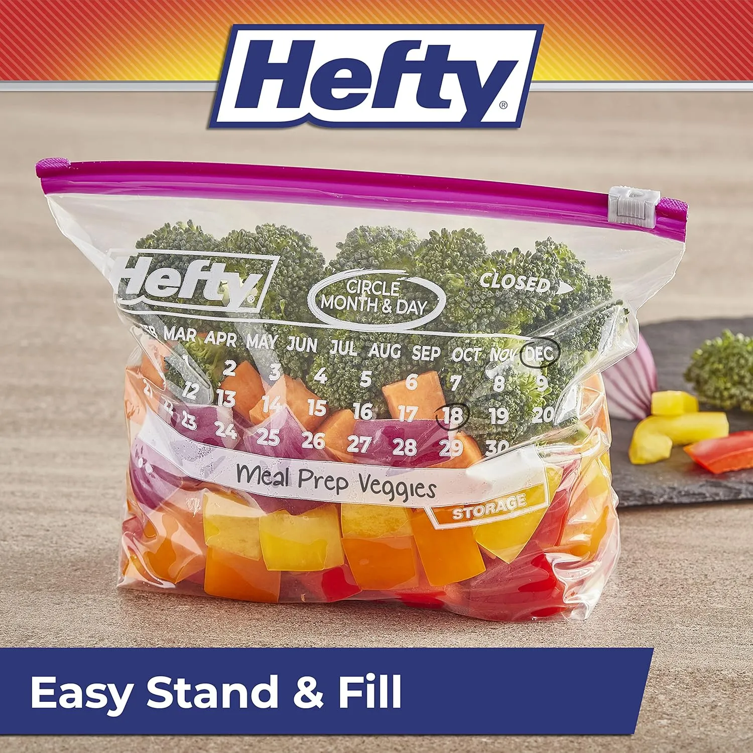 Hefty Slider Calendar Storage Bags, Quart Size, 40 Count (Pack of 4), 160 Total