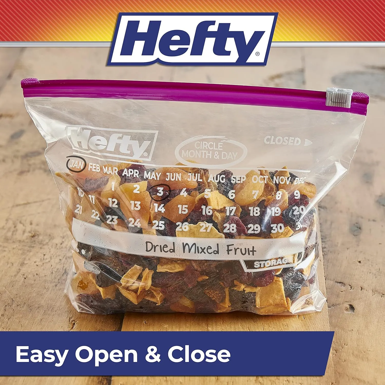 Hefty Slider Calendar Storage Bags, Quart Size, 40 Count (Pack of 4), 160 Total