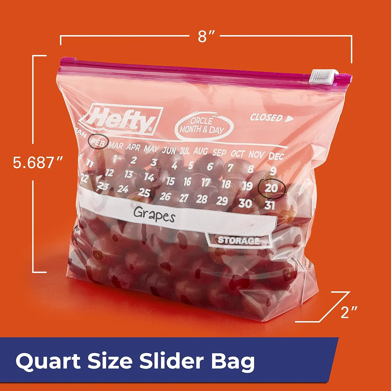 Hefty Slider Calendar Storage Bags, Quart Size, 40 Count (Pack of 4), 160 Total