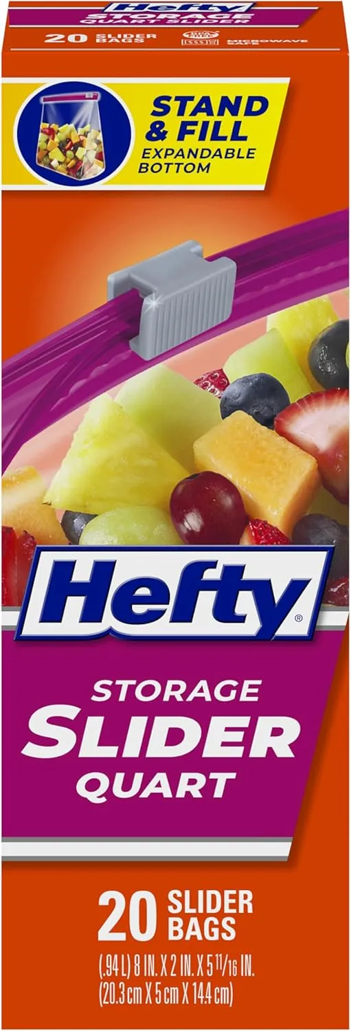 Hefty Slider Kitchen Storage Bags, Quart Size, 20 Count