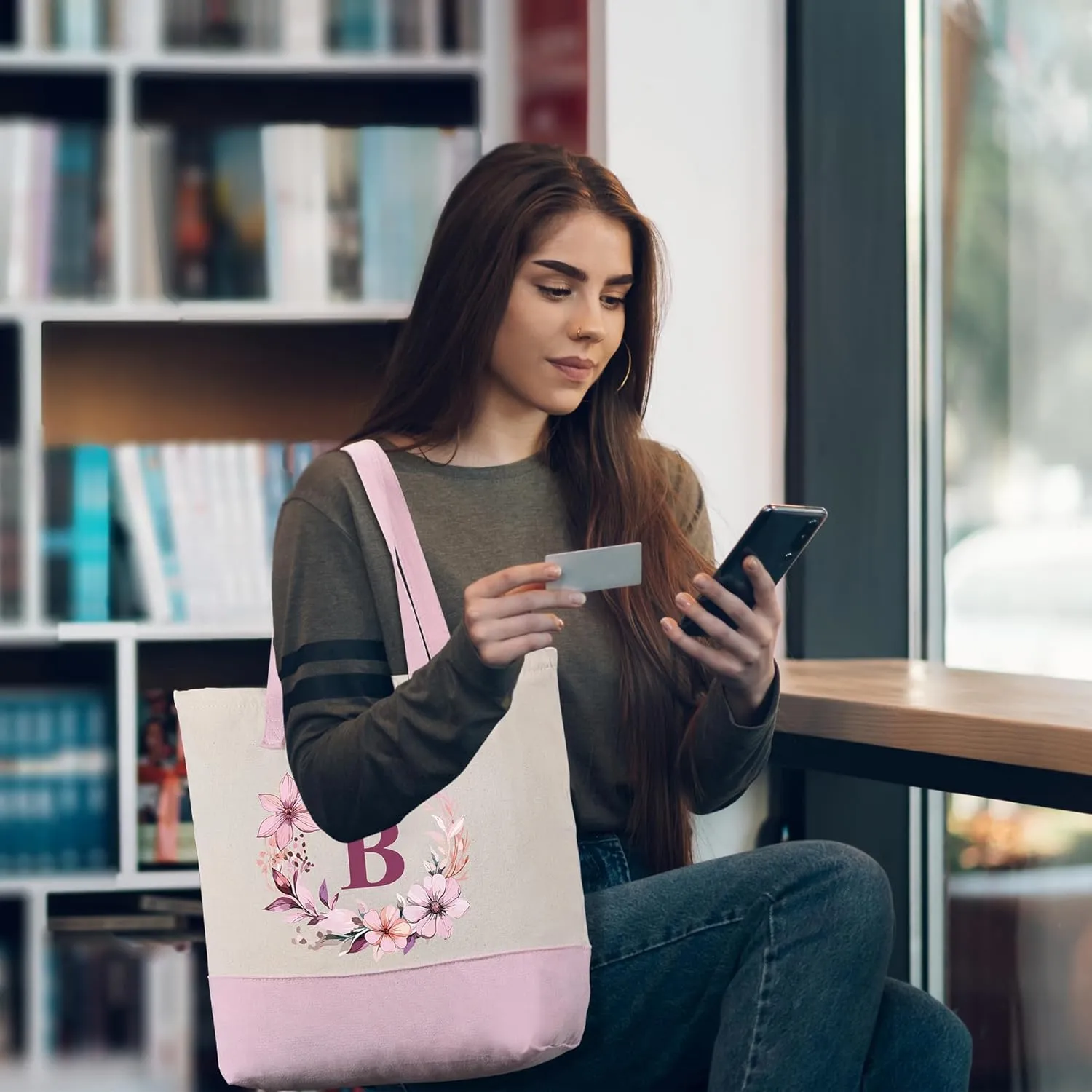 HIFA Initial Tote Bag for Women, Personalized Canvas Tote Bag -Durable Cotton, Zipper, Inner Pocket-Multipurpose Shoulder Bag