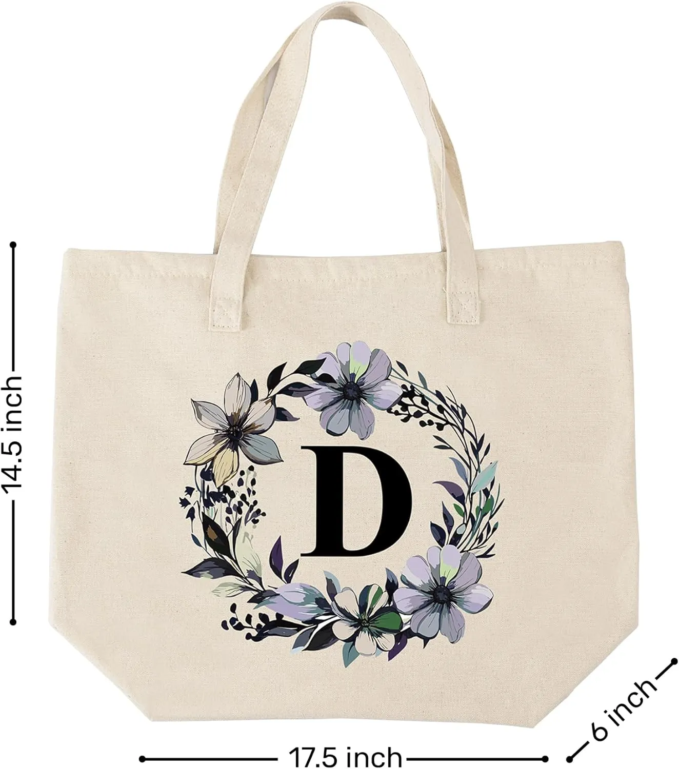 HIFA Initial Tote Bag for Women, Personalized Canvas Tote Bag -Durable Cotton, Zipper, Inner Pocket-Multipurpose Shoulder Bag