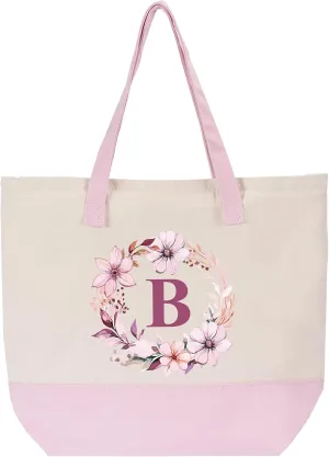 HIFA Initial Tote Bag for Women, Personalized Canvas Tote Bag -Durable Cotton, Zipper, Inner Pocket-Multipurpose Shoulder Bag