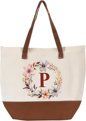 HIFA Initial Tote Bag for Women, Personalized Canvas Tote Bag -Durable Cotton, Zipper, Inner Pocket-Multipurpose Shoulder Bag