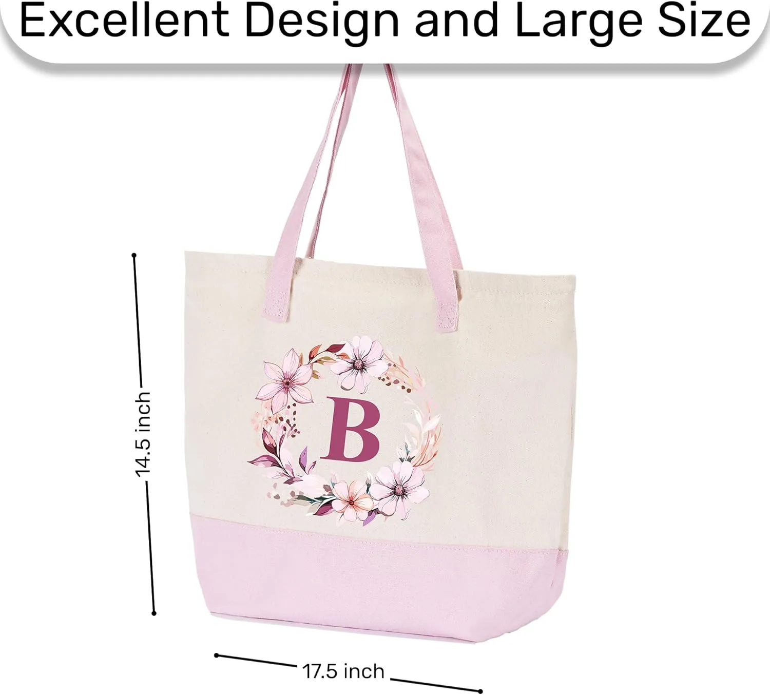 HIFA Initial Tote Bag for Women, Personalized Canvas Tote Bag -Durable Cotton, Zipper, Inner Pocket-Multipurpose Shoulder Bag