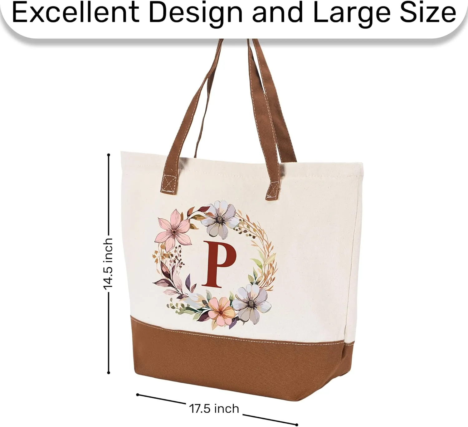 HIFA Initial Tote Bag for Women, Personalized Canvas Tote Bag -Durable Cotton, Zipper, Inner Pocket-Multipurpose Shoulder Bag