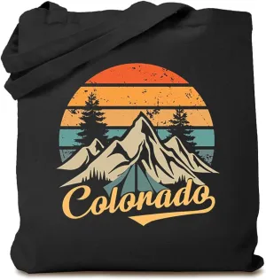 Hiking Camping Canvas Tote Bag for Women Colorado Mountain Shopping Bag Eco-Friendly Reusable Grocery Bag