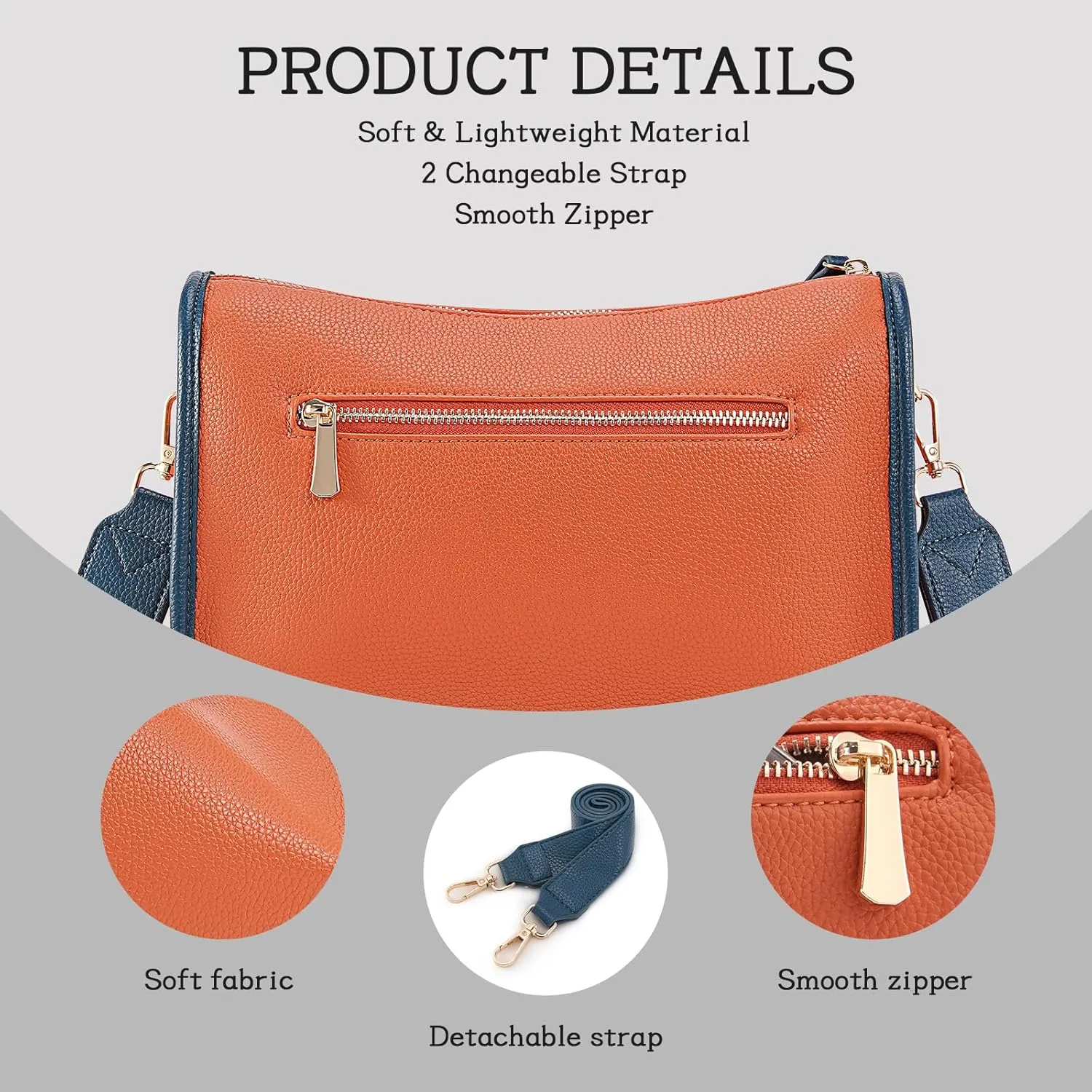 HKCLUF Crossbody Bags Purses for Women Trendy,Vegan Leather Medium Crossbody Purse,Shoulder Bag with 2PCS Adjustable Strap