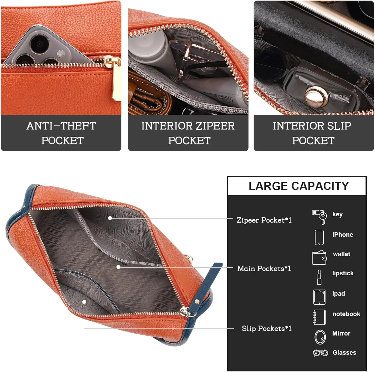 HKCLUF Crossbody Bags Purses for Women Trendy,Vegan Leather Medium Crossbody Purse,Shoulder Bag with 2PCS Adjustable Strap